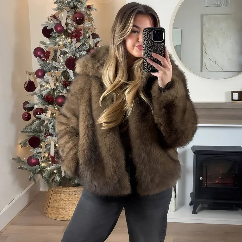 Faux Fur Fluffy Coat for Women Warm Winter Outerwear