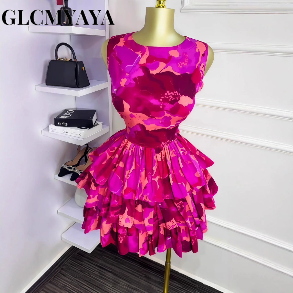 Floral Printed Sleeveless Ball Gown Dress for Women