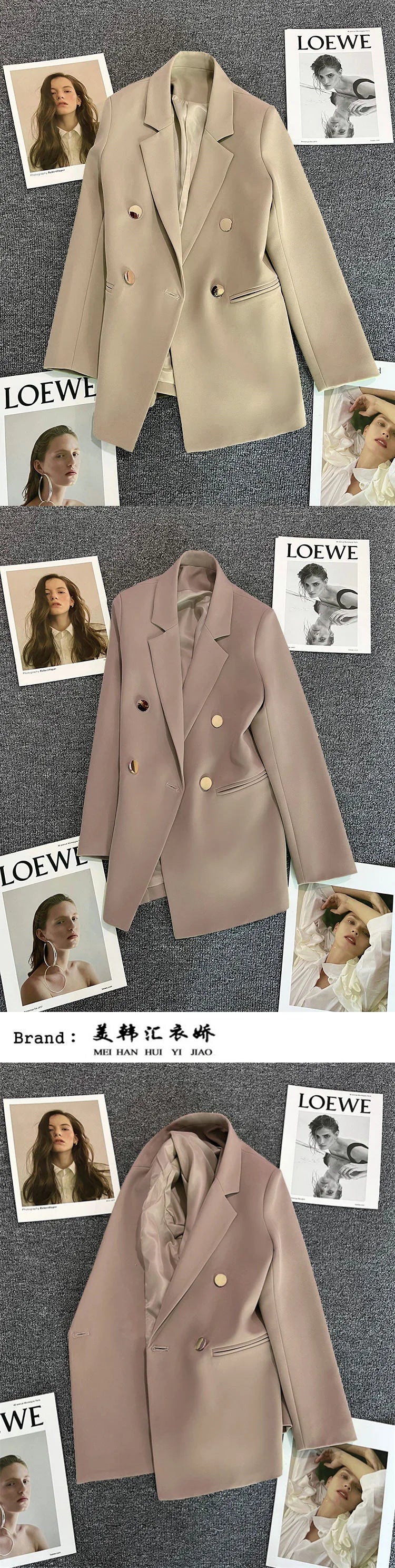 Candy Color Slim Blazer with Notched Collar and Metal Buttons