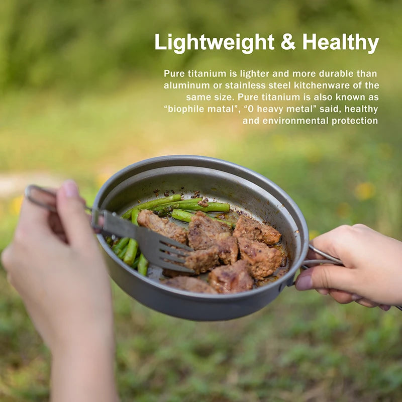 Titanium Pot Pan Set with Folding Handles for Camping