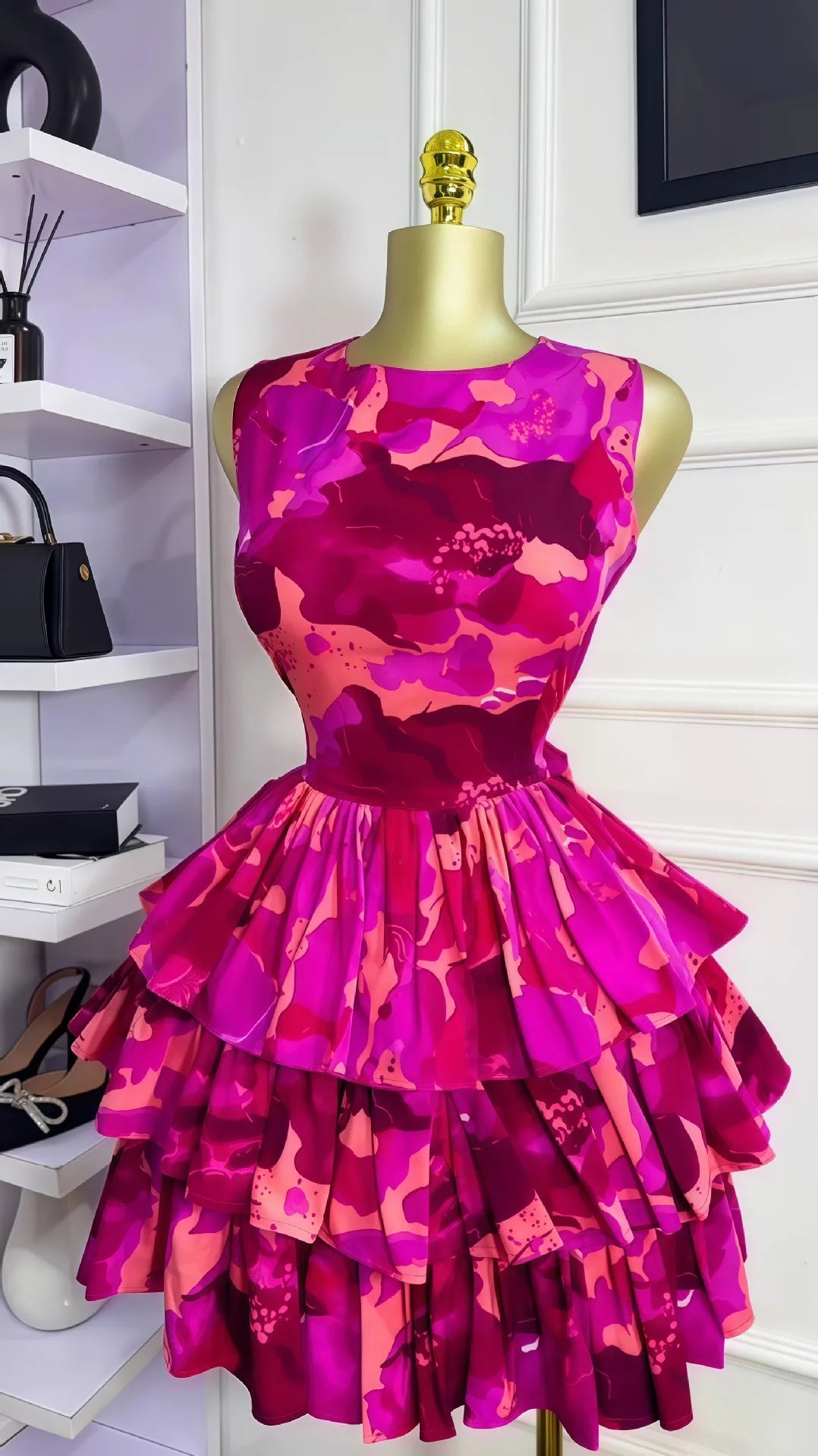 Floral Printed Sleeveless Ball Gown Dress for Women