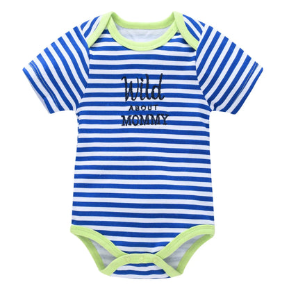 Baby Boy Summer Cotton Bodysuit Set Blue Grey Tie Print