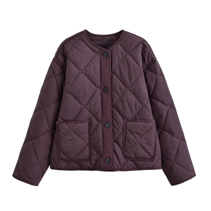 Solid Single-Breasted O-Neck Jacket for Women