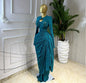 O-neck Ruched Long Sleeve Bodycon Maxi Dress