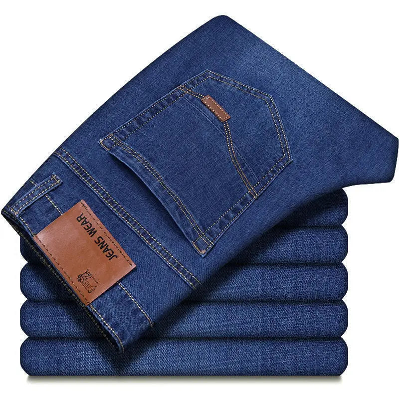 Men's Casual Straight Stretch Denim Jeans Blue Black