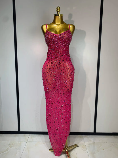 Luxury Rhinestone Mesh Bodycon Dress for Women