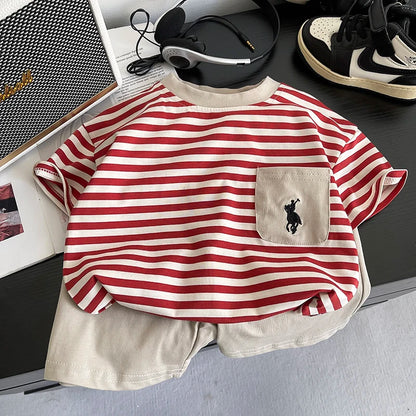 Cotton Striped T-Shirt and Shorts Set for Kids