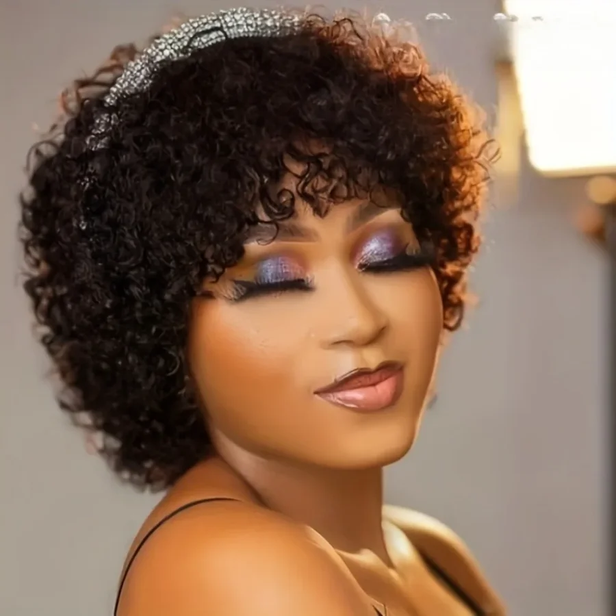 Pixie Cut Curly Lace Front Wig Natural Black 6 Inch