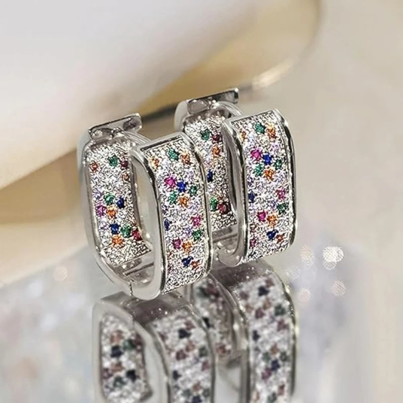 Huitan CZ Hoop Earrings for Women in Silver and Gold
