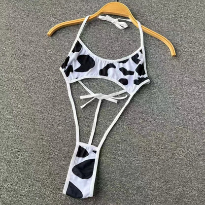 Women Transparent Lace Up Halter Bodysuit Romper