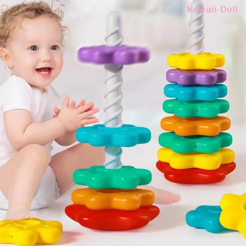Montessori Rotating Rainbow Tower Baby Stacking Puzzle Toys