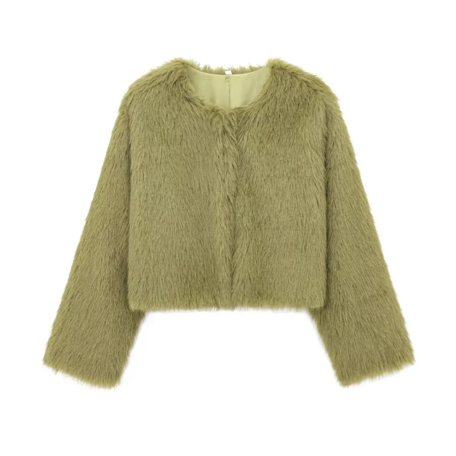 Women's Faux Fur Round Neck Short Jacket