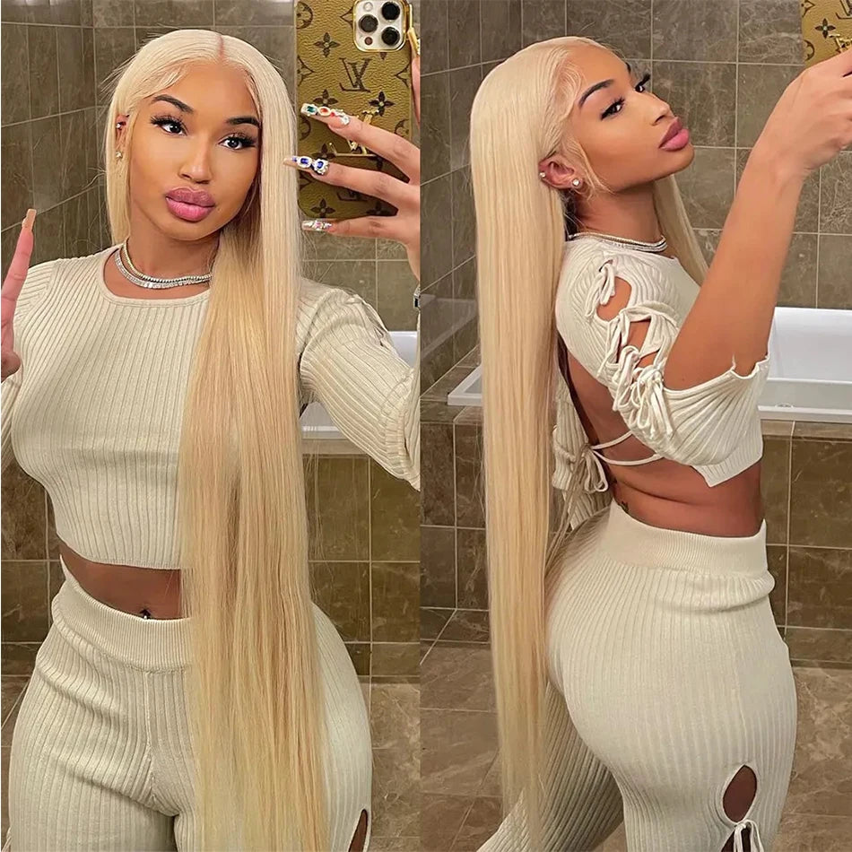 Blonde 613 Lace Front Human Hair Wig 40 Inch Straight