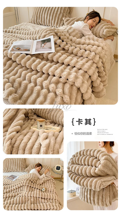 Thickened Striped Flannel Multifunctional Blanket