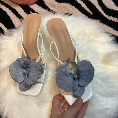 Orchid Flower High Heeled Slingback Shoes for Women