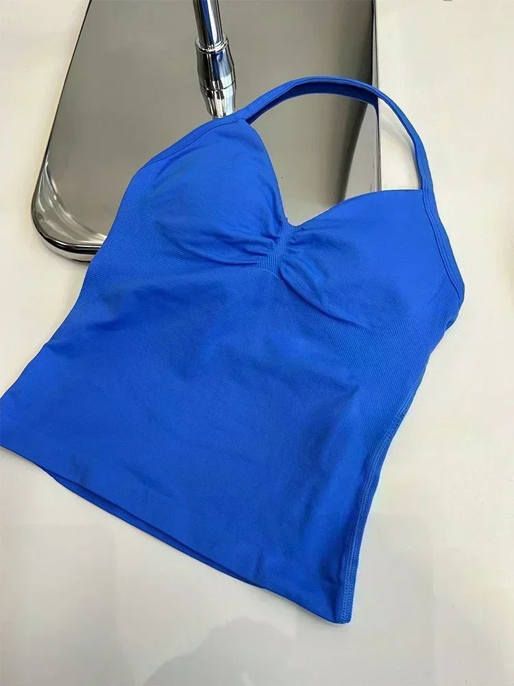 Seamless Lace-Up Bra and Shorts Yoga Set for Women