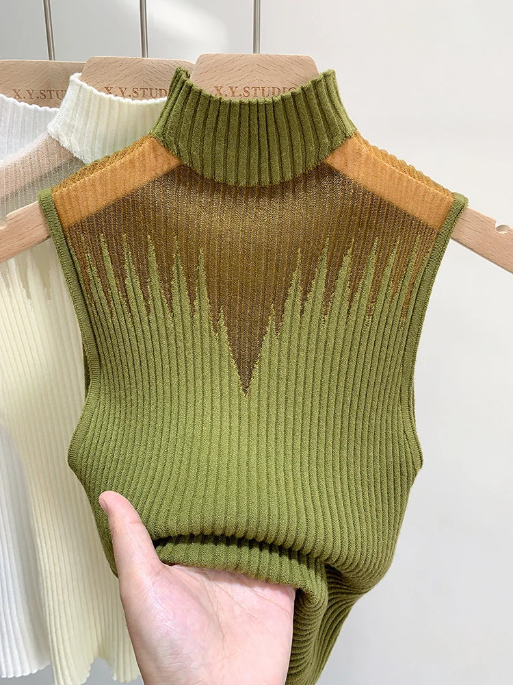 Mesh Knitted Tank Top Women Sleeveless Chic Cut Out