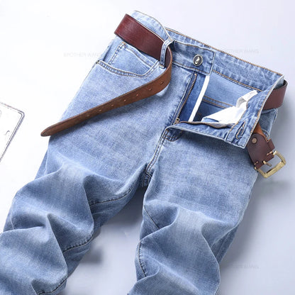 Light Blue Slim Jeans for Men in Stretch Denim