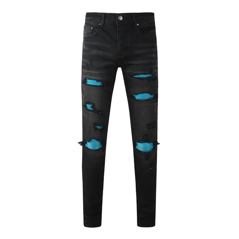 Men's Retro Wash Low Rise Elastic Skinny Denim Jeans