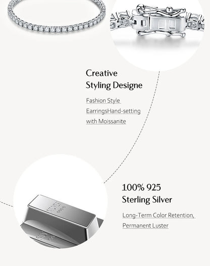 Moissanite Tennis Bracelet Round Cut 925 Silver White Gold