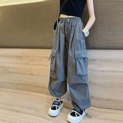 Girls Loose Cargo Pants with Belt for Daily Wear