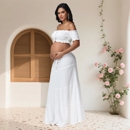 Maternity Photography Dress Set 2Pc Ruffles Tube Top Skirt