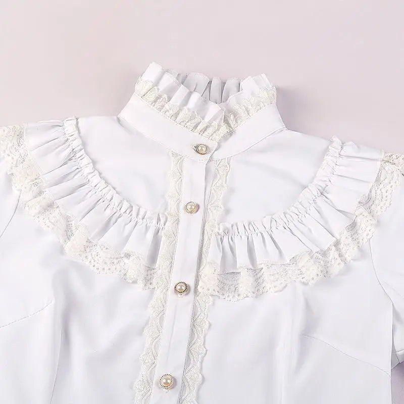 Women's Vintage Ruffle Collar Lace Trim Blouse