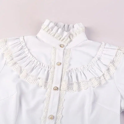 Women's Vintage Ruffle Collar Lace Trim Blouse