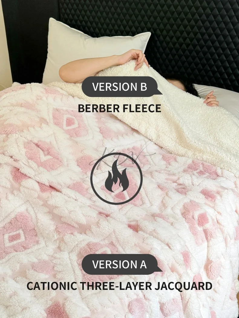 Geometric Jacquard Fleece Blanket Double Layer Taffeta
