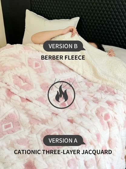 Geometric Jacquard Fleece Blanket Double Layer Taffeta