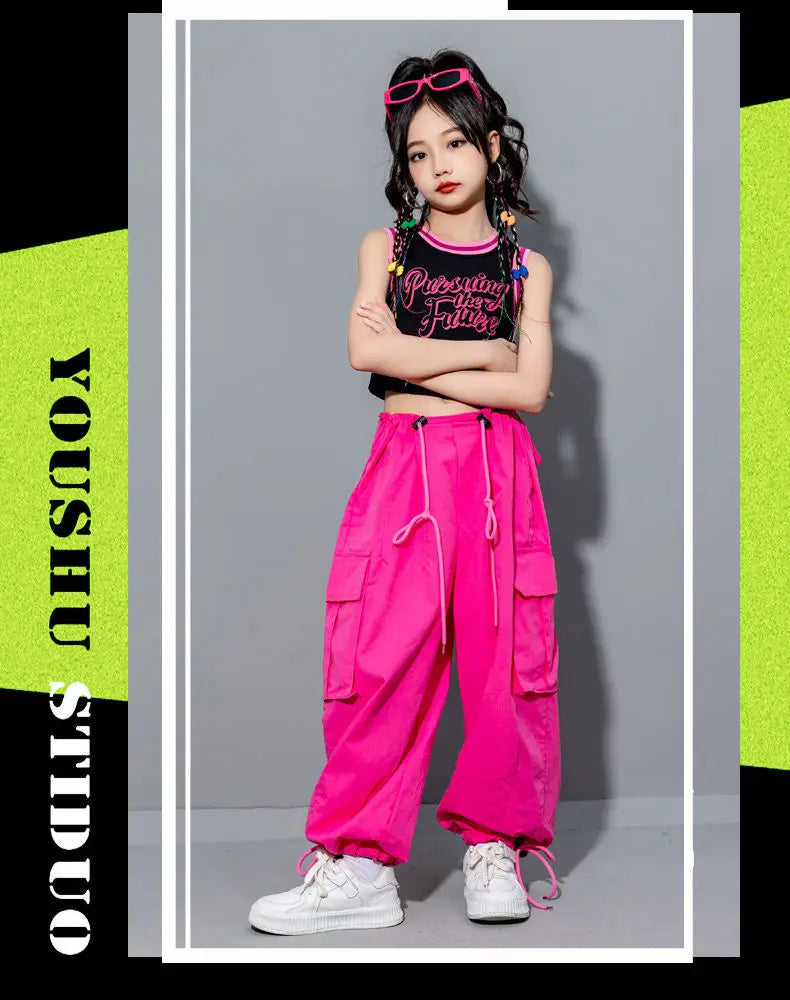 Girls Loose Cargo Pants with Belt for Daily Wear