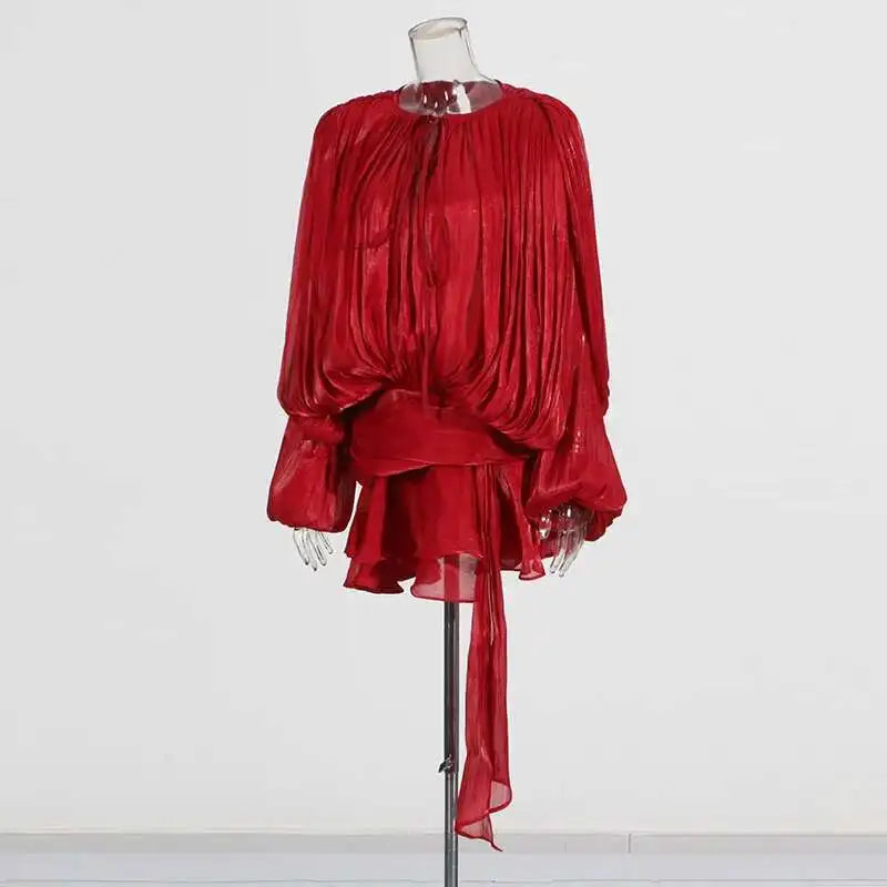 TWOTWINSTYLE V Neck Long Sleeve Mini Dress for Women