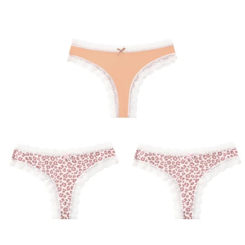 BZEL Women Lace Thong Panties Low-Waist G-String Leopard