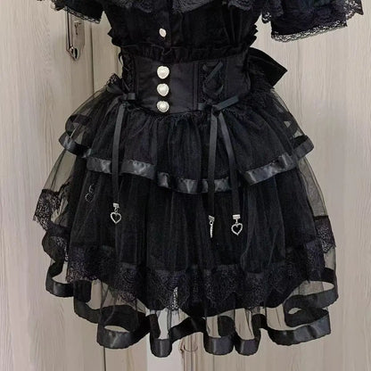 Japanese Sweet Lolita Mini Skirt Women Retro Lace Skirt