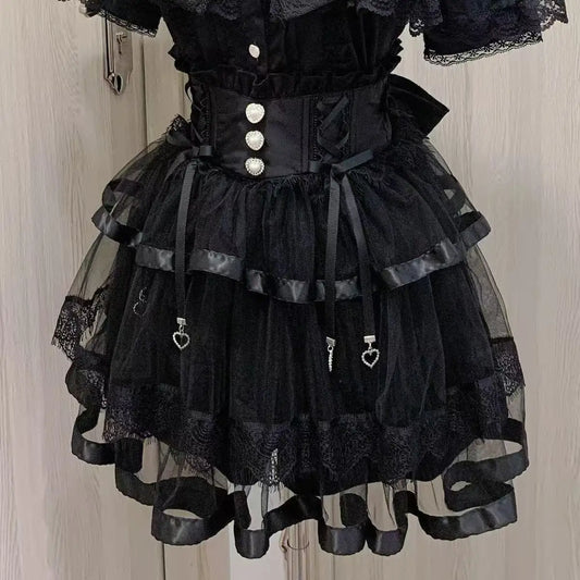 Japanese Sweet Lolita Mini Skirt Women Retro Lace Skirt