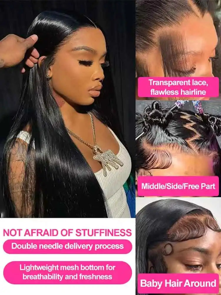 40 Inch Straight Human Hair Wig with Transparent Lace