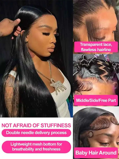 40 Inch Straight Human Hair Wig with Transparent Lace
