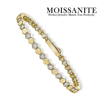 Moissanite Hexagon Tennis Bracelet in 925 Sterling Silver