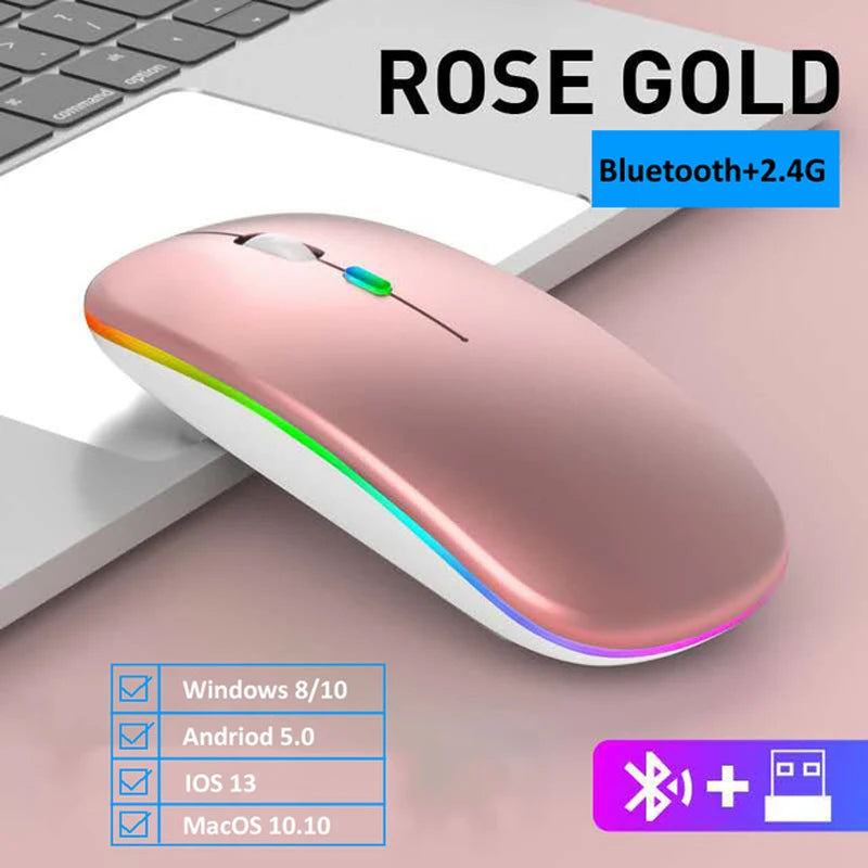 LED Wireless Mouse USB Rechargeable Bluetooth RGB