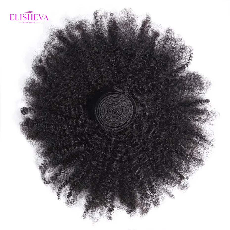 ELISHEVA Indian Human Hair Weave Bundles Kinky Curly Jet Black