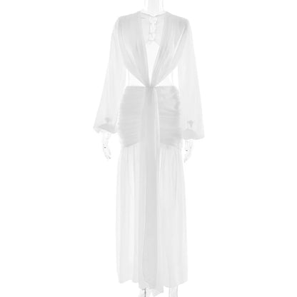 Deep V Hollow Backless Chiffon Maxi Party Dress
