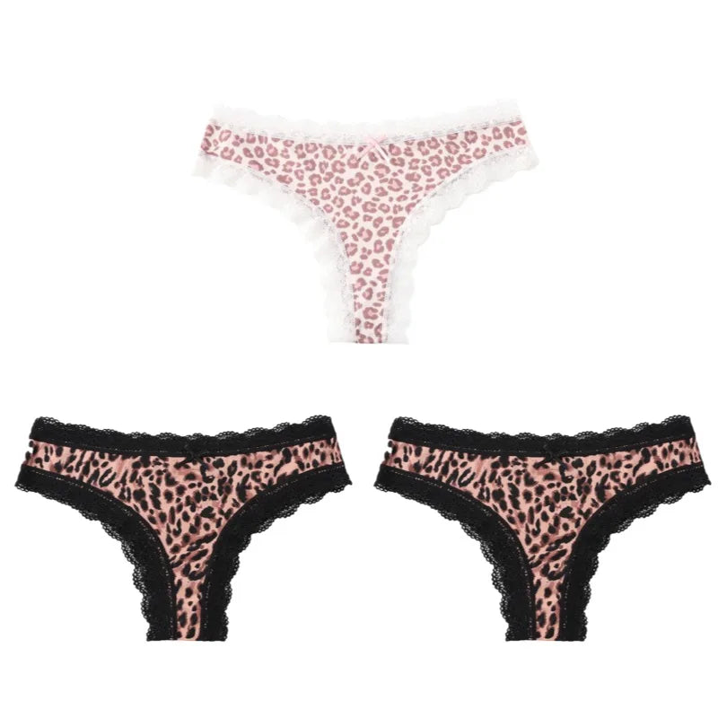BZEL Women Lace Thong Panties Low-Waist G-String Leopard