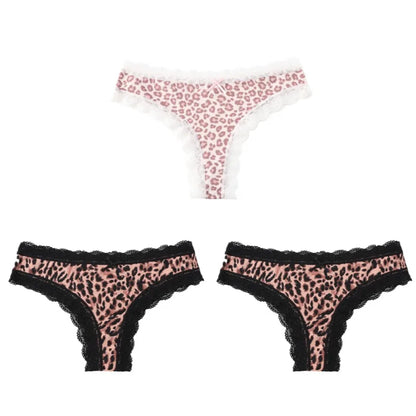 BZEL Women Lace Thong Panties Low-Waist G-String Leopard