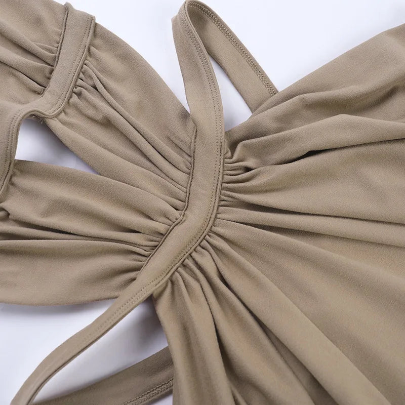 Khaki Halter Cut-Out Maxi Dress for Elegant Parties