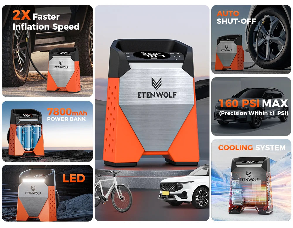 ETENWOLF ZEPHYR S3 Portable Tire Inflator 160 PSI
