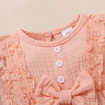 Newborn Girls Solid Color Lace Edge Romper and Headband