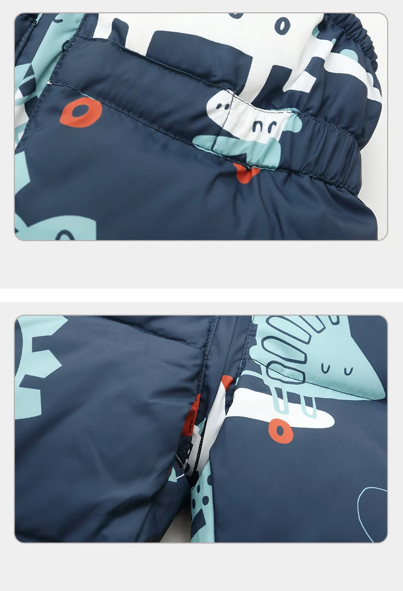 Children's Hooded Parka Down Jacket with Dinosaur Design