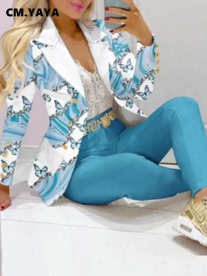 Paisley Butterfly Blazer Suit and Pants Set for Women