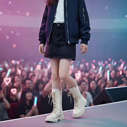 Punk Gothic Mid-Calf Combat Boots for Girls