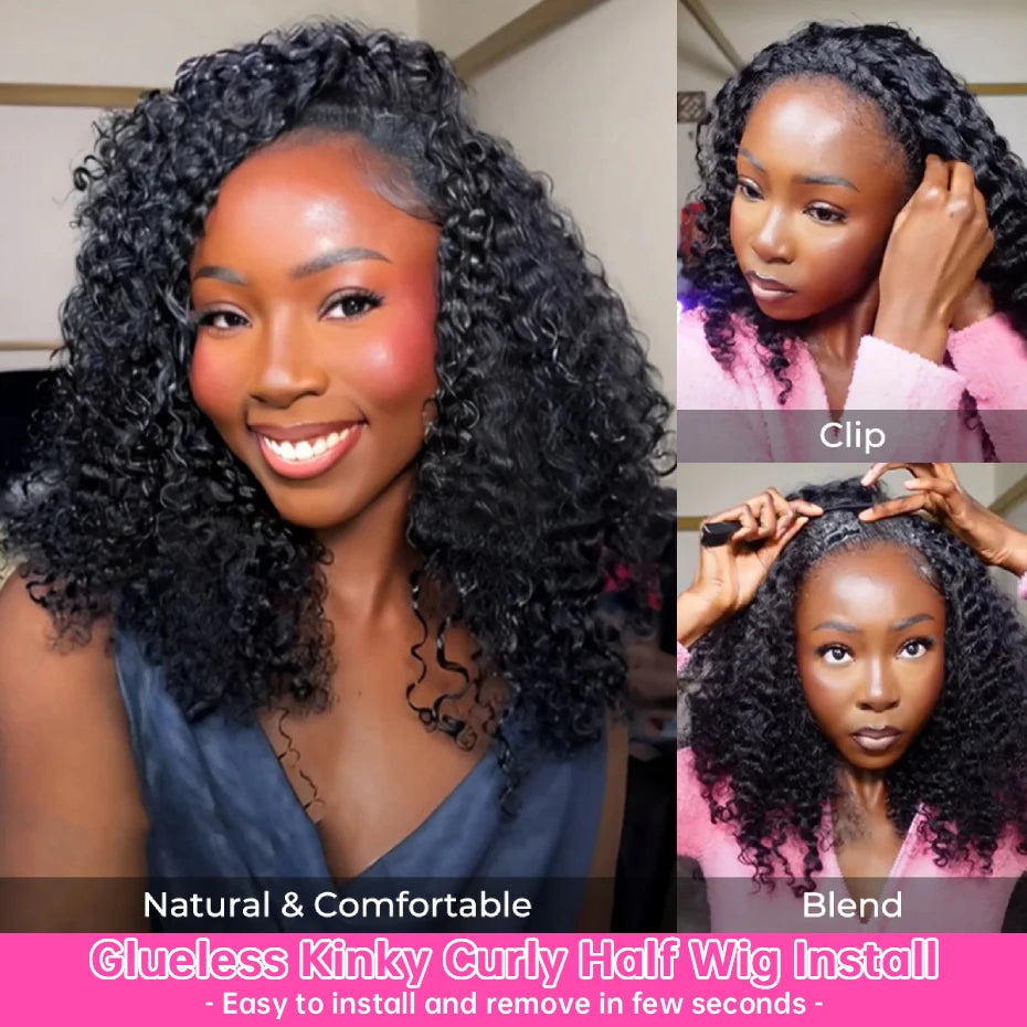 Kinky Curly Half Wig 250 Density Human Hair 26 Inch